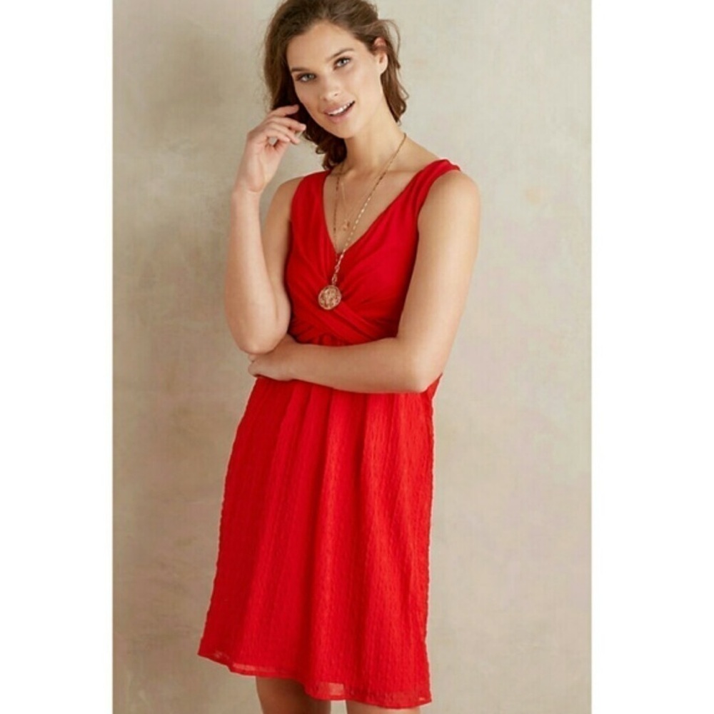 Anthropologie Amadi Mia Faux Wrap Midi dress in Red - Size Small